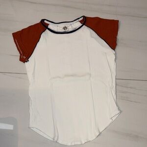 FREE PEOPLE  White & Rust Short Sleeve Raglan Top X SMALL